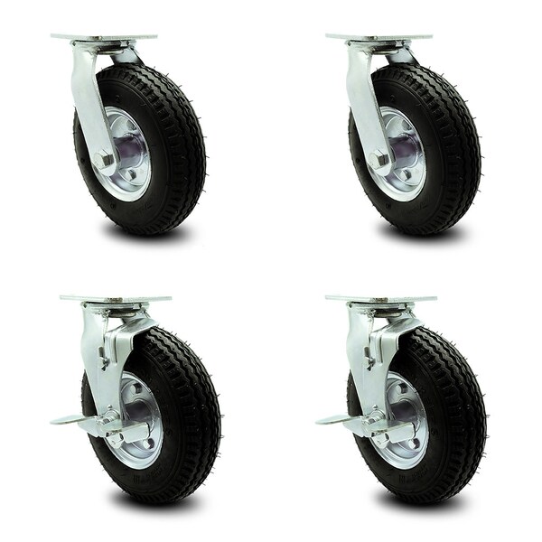 Service Caster 8 Inch Black Pneumatic Wheel Caster Swivel with Swivel Locks 2 with Brakes, 4PK SCC-100S280-PNB-BSL-2-TLB-2 - main
